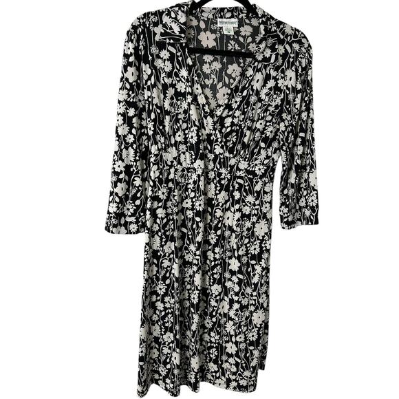 Motherhood Maternity Black White Floral Midi Wrap Dress Size Large Jersey - Picture 1 of 7